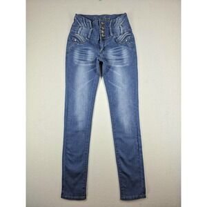 Tush Push Jeans Womens Size 5 High Waist Button Fly Blue Skinny Denim Lifting